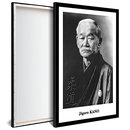 PRINTADECO SBL0265 Modernes Wandbild, 60 x 40 cm, hochauflösender Kunstdruck auf Leinwand, Holzrahmen, schwarzer Rand, Dojo Jigoro Kano Kanji Judo von PRINTADECO