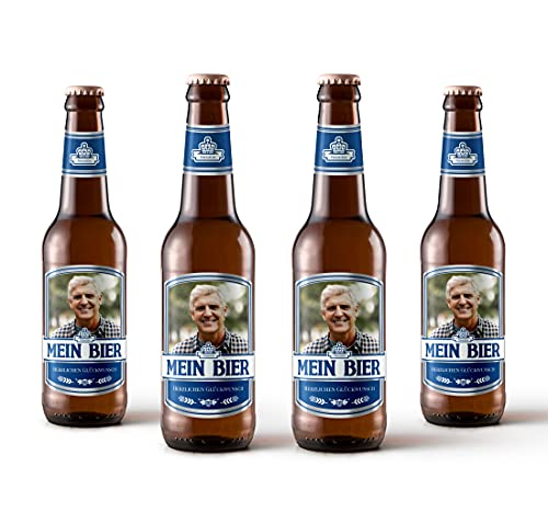 Bierflaschen Etikett personalisiert mit Foto & Text | Aufkleber-Set | ab 6 Stück | Motiv: Max (Blau) von PRINTALA