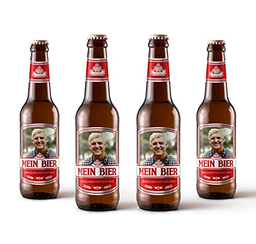 Bierflaschen Etikett personalisiert mit Foto & Text | Aufkleber-Set | ab 6 Stück | Motiv: Max (Rot) von PRINTALA