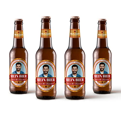 Bierflaschen Etikett personalisiert mit Foto & Text | Goldeffekt-Folie | Premium Aufkleber-Set | ab 6 Stück (Rot) von PRINTALA