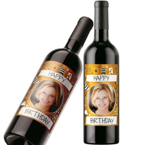 Flaschenetikett personalisiert mit Foto & Text | Premium Aufkleber-Set | Goldeffekt-Folie | Weinflaschen Etikett personalisiert (Layout 2) von PRINTALA