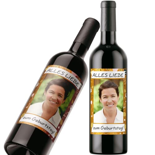 Flaschenetikett personalisiert mit Foto & Text | Premium Aufkleber-Set | Goldeffekt-Folie | Weinflaschen Etikett personalisiert (Layout 3) von PRINTALA