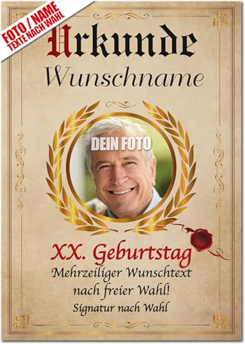 Foto Urkunde personalisiert Geschenk mit FOTO/NAME/JAHRGANG nach Wahl | PREMIUM - Kartondruck | Geschenkidee für Mann & Frau von PRINTALA