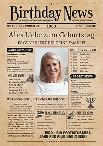 PRINTALA Geburtstagszeitung - personalisiert mit Deinem Text & Foto | Jahrgang nach Wahl | Posterdruck (1960) von PRINTALA