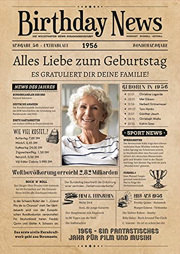 PRINTALA Geburtstagszeitung - personalisiert mit Deinem Text & Foto | Jahrgang nach Wahl | Posterdruck (1956) von PRINTALA