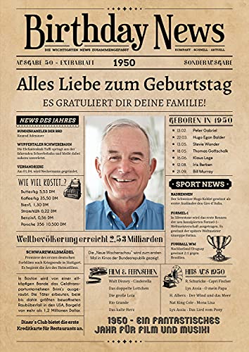 PRINTALA Geburtstagszeitung - personalisiert mit Deinem Text & Foto | Jahrgang nach Wahl | Posterdruck (1950) von PRINTALA