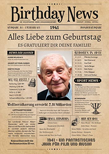 PRINTALA Geburtstagszeitung - personalisiert mit Deinem Text & Foto | Jahrgang nach Wahl | Posterdruck (1941) von PRINTALA