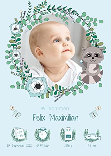 PRINTALA Babyposter personalisiert mit Foto & Geburtsdaten | Posterdruck (Layout 1) von PRINTALA