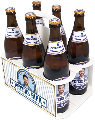 PRINTALA Bierträger + Bieretiketten personalisiert mit Foto & Text | Six-Pack + Aufkleber-Set personalisiert bedruckt mit Foto & Texten nach Wahl (Blau) von PRINTALA