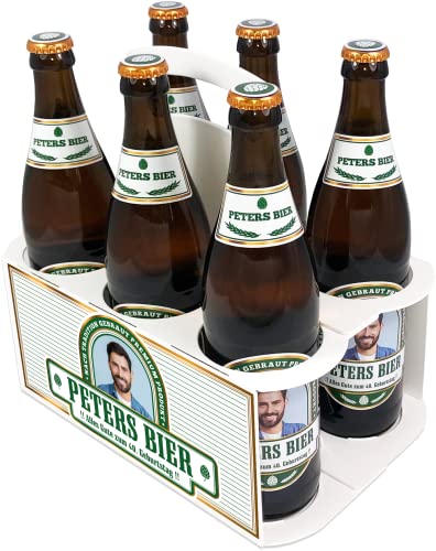 PRINTALA Bierträger + Bieretiketten personalisiert mit Foto & Text | Six-Pack + Aufkleber-Set personalisiert bedruckt mit Foto & Texten nach Wahl (Grün) von PRINTALA