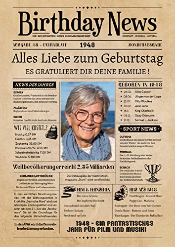 PRINTALA Geburtstagszeitung - personalisiert mit Deinem Text & Foto | Jahrgang nach Wahl | Posterdruck (1948) von PRINTALA