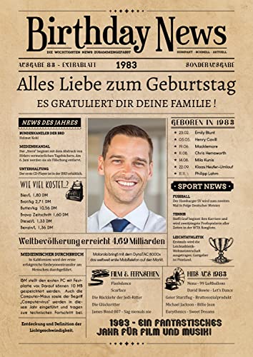 PRINTALA Geburtstagszeitung - personalisiert mit Deinem Text & Foto | Jahrgang nach Wahl | Posterdruck (1983) von PRINTALA