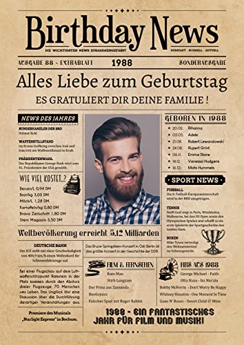 PRINTALA Geburtstagszeitung - personalisiert mit Deinem Text & Foto | Jahrgang nach Wahl | Posterdruck (1988) von PRINTALA