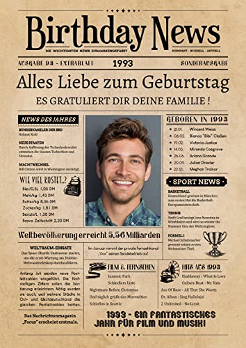 PRINTALA Geburtstagszeitung - personalisiert mit Deinem Text & Foto | Jahrgang nach Wahl | Posterdruck (1993) von PRINTALA