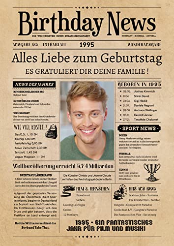 PRINTALA Geburtstagszeitung - personalisiert mit Deinem Text & Foto | Jahrgang nach Wahl | Posterdruck (1995) von PRINTALA