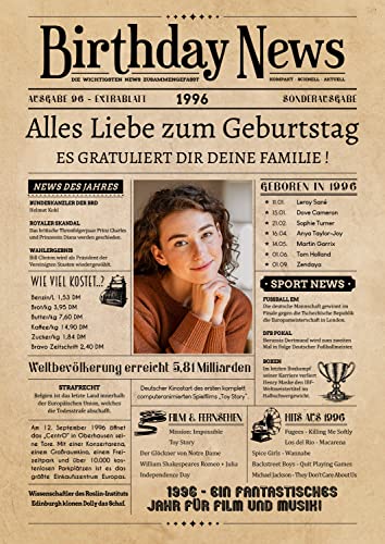 PRINTALA Geburtstagszeitung - personalisiert mit Deinem Text & Foto | Jahrgang nach Wahl | Posterdruck (1996) von PRINTALA