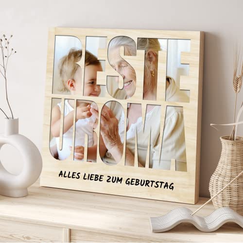 PRINTALA Holzbild personalisiert mit Foto & Text | Fotodruck auf Holz | Holzbild mit Wunschtext | Foto auf Holzplatte | Fotogeschenk (Uroma) von PRINTALA
