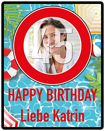 Geburtstag Schild personalisiert mit Foto & Text & Jahreszahl | Straßenschild Geburtstagsschild | PVC-Platte mit deinem Foto & Text & Jahreszahl | Größe nach Wahl (Layout_10) von PRINTALA