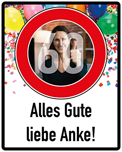 Geburtstag Schild personalisiert mit Foto & Text & Jahreszahl | Straßenschild Geburtstagsschild | PVC-Platte mit deinem Foto & Text & Jahreszahl | Größe nach Wahl (Layout_5) von PRINTALA