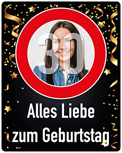 Geburtstag Schild personalisiert mit Foto & Text & Jahreszahl | Straßenschild Geburtstagsschild | PVC-Platte mit deinem Foto & Text & Jahreszahl | Größe nach Wahl (Layout_6) von PRINTALA