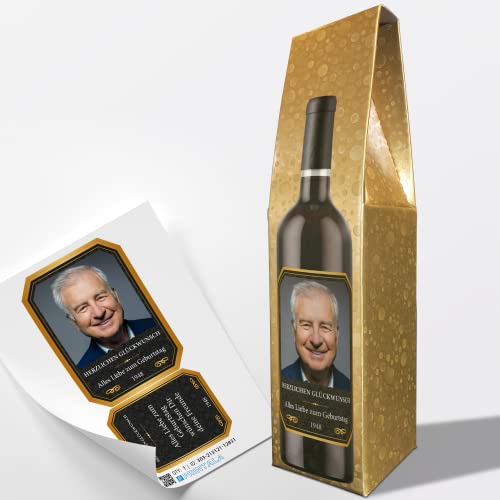 Weinkarton & Weinetikett personalisiert mit Foto & Text | Set passend für eine Weinflasche (Rotwein/Schwarz) von PRINTALA