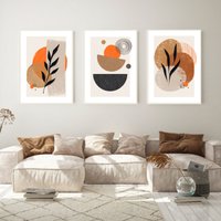 Boho Abstrakte Wanddrucke, 3Er-Set Drucke, Wohnzimmer Moderne Kunst, Modernes Wohndekor, Orange Abstrakte Zeitgenössisch von PRINTDimage