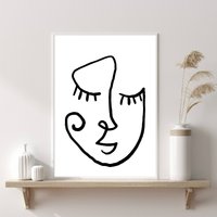 Gesicht Line Art Print | Abstraktes Abstrakte Frau Linie Druck Zeichnung Wandkunst Wohnkultur Home Drucke von PRINTDimage