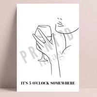 Küchen Druck, Küchenwandkunst, Es Ist 5 Uhr Irgendwo Linie Kunst Zeichnung, Küchendekoration, Lustige Wanddrucke, Geschenke Für Sie, Minimalistisch von PRINTDimage
