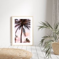 Palme Druck, Wandkunst, Poster Rosa, Poster, Moderne Drucke, Wohnkultur Am Strand von PRINTDimage