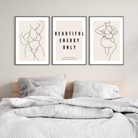 Set Aus 3 Drucken | Strichzeichnungen Kurvige Frau Linie Kunst Drucke Minimal Beige Weiblicher Akt Line Art Abstrakt Print von PRINTDimage