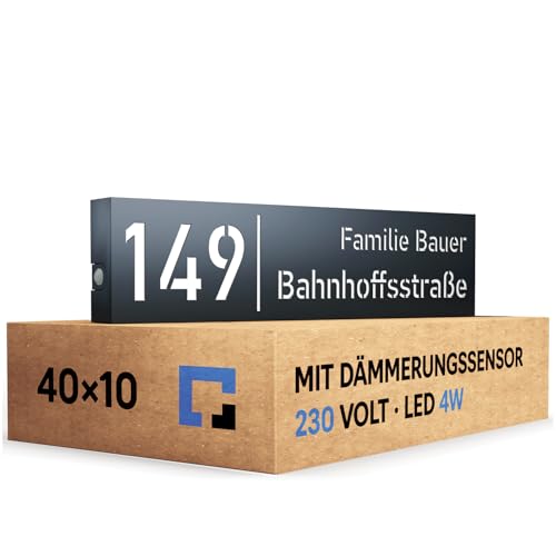 PRINTIMA Premium Gravur Personalisierter Hausnummer Anthrazit Beleuchtet Led Strom 230V, Hausnummernschild mit Dämmerungssensor, ist Langlebig, Wetterfest, Geringer Stromverbrauch 6W / A++ PRINTIMA Premium Gravur Personalisierter Hausnummer Anthrazit Beleuchtet Led Strom 230V, Hausnummernschild mit Dämmerungssensor, ist Langlebig, Wetterfest, Geringer Stromverbrauch 6W / A++ von Printima
