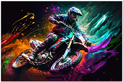 PRINTONIA Bild auf Leinwand 120 x 80 cm Motocross Motorrad Motorräder Wandbild Abstrakt Dekoration Art Bilder Büro Deko Kunstdruck von PRINTONIA