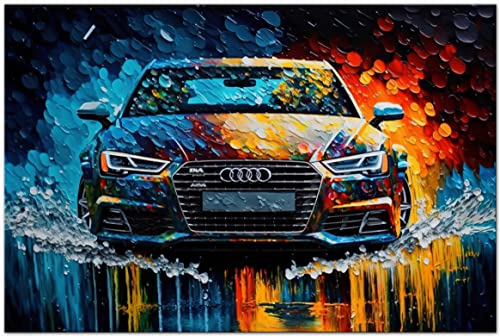 PRINTONIA Bild auf Leinwand 120x80cm Audi Abstrakt RS Art Sportwagen Automobil Bilder Deko Dekoration Wandbild Kunstdruck A3 A4 A5 A6 von PRINTONIA