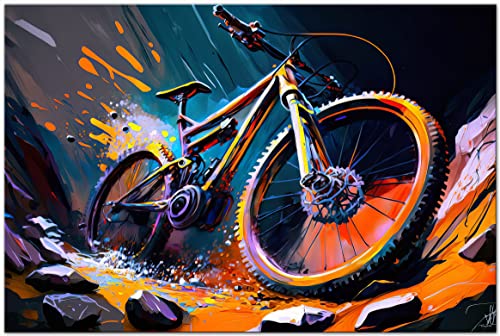 Printonia Bild auf Leinwand 120x80cm Fahrrad Rad MTB Mountainbike Abstrakt Radsport Art Bilder Dekoration Wandbild Kunstdruck von Printonia