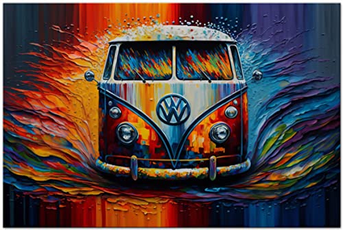 Printonia Bild auf Leinwand 120x80cm Volkswagen VW-Bus Bulli T1 Transporter Buli Oldtimer Abstrakt Grafik Art Automobil Bilder Deko Dekoration Wandbild Kunstdruck von Printonia