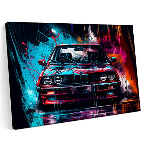 PRINTONIA Bilder Leinwandbild 120x80cm BMW 3er e30 Car City Classic Tuning Art.-Nr von PRINTONIA