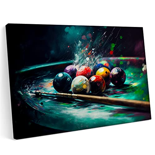 PRINTONIA Bilder Leinwandbild 120x80cm Billard Billardtisch Galle Sport Pub Club Abstrakte Kunst Art Neon Grafitti von PRINTONIA