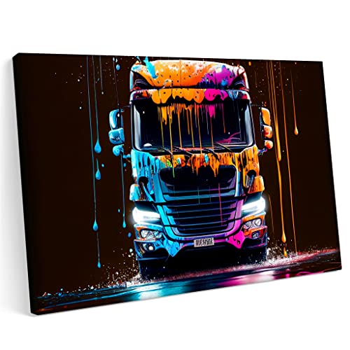 Printonia Bilder Leinwandbild 120x80cm DAF Truck TIR LKW Car Abstract Neon von Printonia