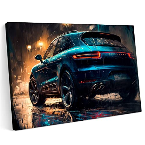 PRINTONIA Bilder Leinwandbild 120x80cm Porsche Macan Sport Car Offroad SUV Art Abstract Neon Tuning von PRINTONIA