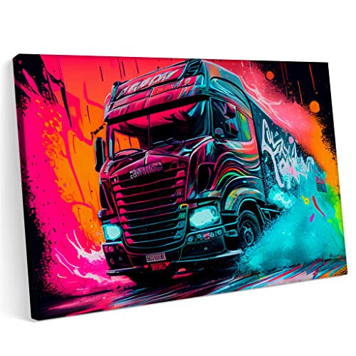 PRINTONIA Bilder Leinwandbild 120x80cm Scania Truck TIR LKW Abstract Neon Art Art.-Nr von PRINTONIA