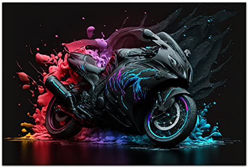 PRINTONIA Leinwand-bild 120x 80cm Suzuki Hayabusa Motorrad Motorräder Abstrakt Art Wandbild Bilder Deko Kunstdruck von PRINTONIA