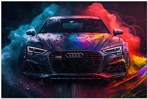 Printonia Leinwand-bild 120x80cm A4 Audi A6 RS A5 A6 TT Pop Art Auto Automobil Bilder Büro Deko Dekoration Wandbild Kunstdruck von Printonia