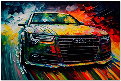 PRINTONIA Leinwand-bild 120x80cm Audi RS Abstrakt Art Sportwagen Automobil Bilder Deko Dekoration Wandbild Kunstdruck A3 A4 A5 A6 von PRINTONIA