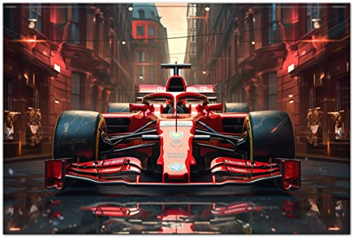 Printonia Leinwand-bild 120x80cm F1 Formel 1 Ferrari Rennwagen Abstrakt Art Bilder Dekoration Wandbild Kunstdruck Sportwagen Automobil Deko von Printonia