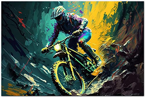 PRINTONIA Leinwand-bild 120x80cm Fahrrad Rad MTB Mountainbike Abstrakt Radsport Art Bilder Dekoration Wandbild Kunstdruck von PRINTONIA