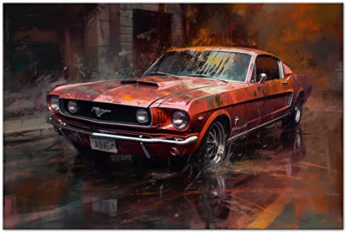 PRINTONIA Leinwand-bild 120x80cm Ford Mustang Shelby Oldtimer Sportwagen Abstrakt Art Bilder Dekoration Wandbild Kunstdruck Automobil Deko von PRINTONIA