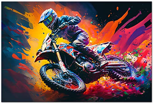 PRINTONIA Leinwand-bild 120x80cm Motocross Motorrad Motorräder Abstrakt Art Wandbild Bilder Dekoration Deko Kunstdruck von PRINTONIA