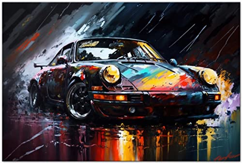 PRINTONIA Leinwand-bild 120x80cm Porsche 911 Abstrakt Art Sportwagen Automobil Bilder Deko Dekoration Wandbild Kunstdruck von PRINTONIA