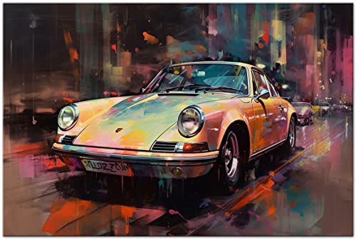 PRINTONIA Leinwand-bild 120x80cm Porsche 911 Carrera Classic Sportwagen Abstrakt Art Bilder Dekoration Wandbild Kunstdruck Automobil Deko von PRINTONIA