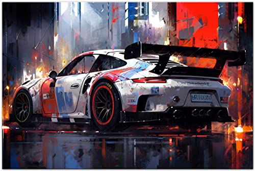 PRINTONIA Leinwand-bild 120x80cm Porsche 911 GT3 Need for speed Sportwagen GTA Abstrakt Anime Art Bilder Dekoration Wandbild Kunstdruck Automobil Deko von PRINTONIA